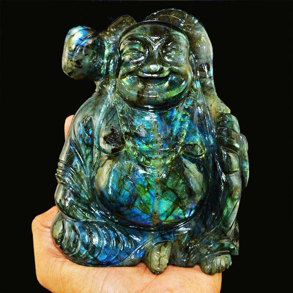 gemsmore:SOLD OUT : Amazing Flash Labradorite Gemstone Laughing Buddha