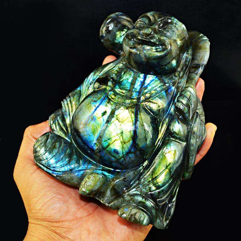 gemsmore:SOLD OUT : Amazing Flash Labradorite Gemstone Laughing Buddha