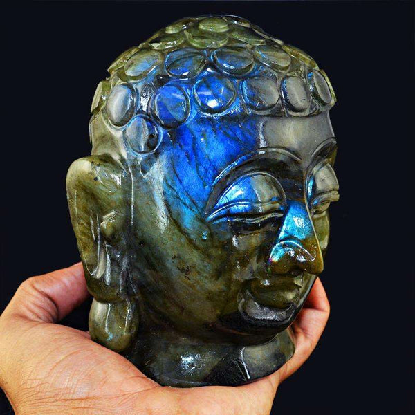 gemsmore:SOLD OUT : Amazing Flash Labradorite Lord Buddha Head Idol