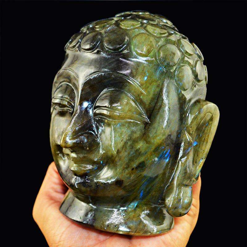 gemsmore:SOLD OUT : Amazing Flash Labradorite Lord Buddha Head Idol