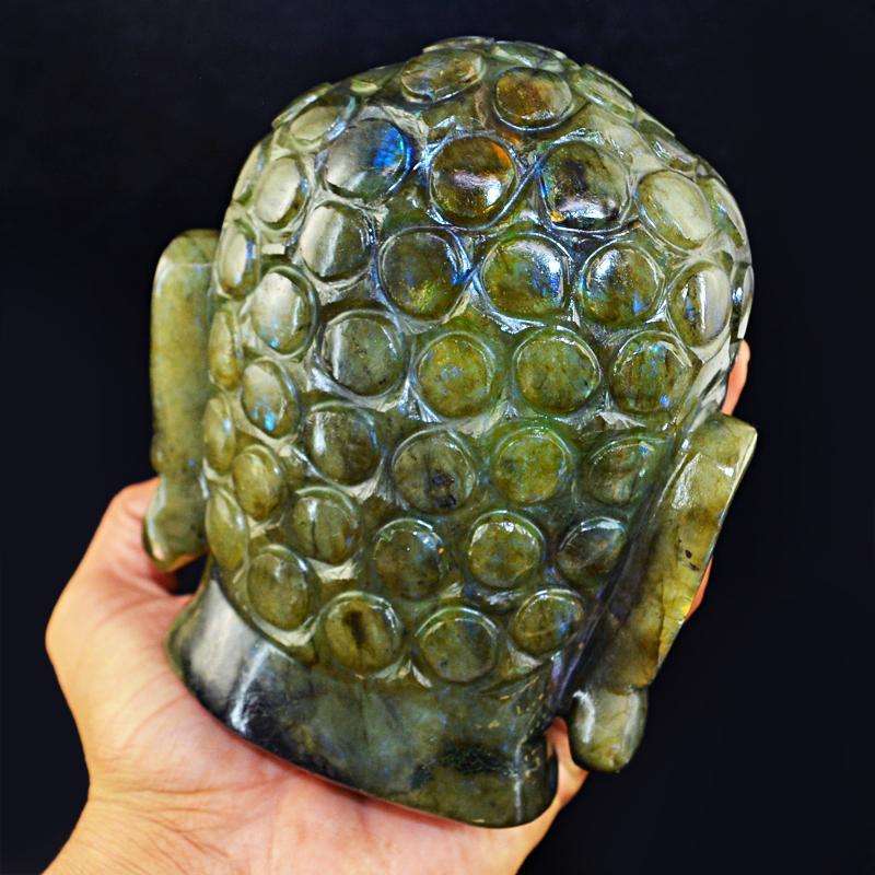 gemsmore:SOLD OUT : Amazing Flash Labradorite Lord Buddha Head Idol