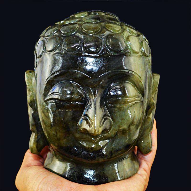 gemsmore:SOLD OUT : Amazing Flash Labradorite Lord Buddha Head Idol