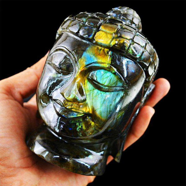 gemsmore:SOLD OUT : Amazing Flash Labradorite Lord Buddha Head Idol