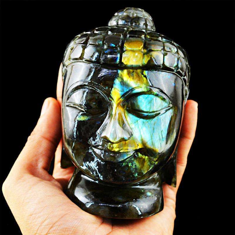 gemsmore:SOLD OUT : Amazing Flash Labradorite Lord Buddha Head Idol