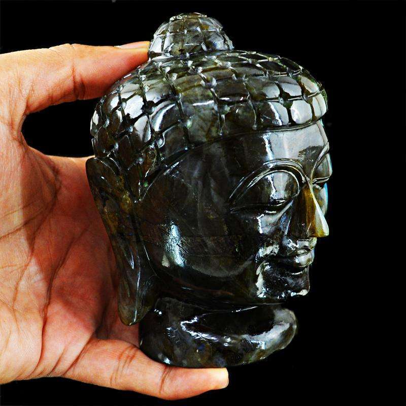 gemsmore:SOLD OUT : Amazing Flash Labradorite Lord Buddha Head Idol