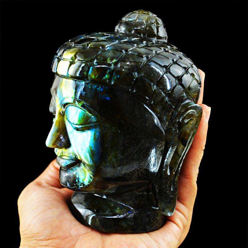 gemsmore:SOLD OUT : Amazing Flash Labradorite Lord Buddha Head Idol