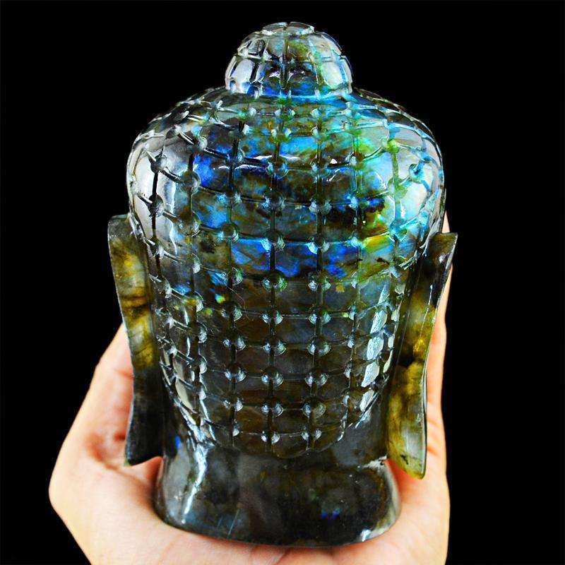 gemsmore:SOLD OUT : Amazing Flash Labradorite Lord Buddha Head Idol