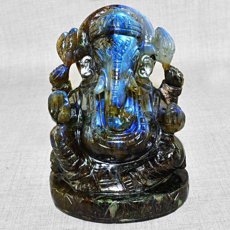 gemsmore:SOLD OUT : Blue Flash Labradorite Gemstone Lord Ganesha Idol