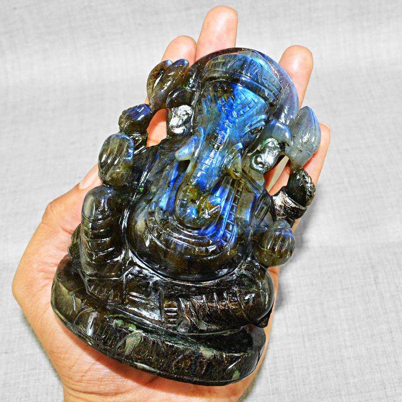 gemsmore:SOLD OUT : Blue Flash Labradorite Gemstone Lord Ganesha Idol
