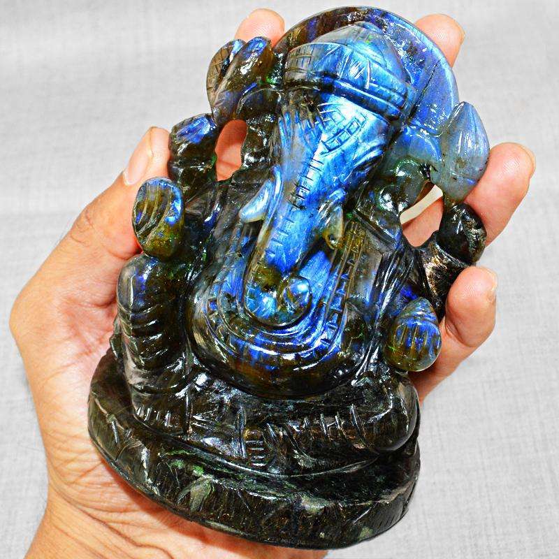 gemsmore:SOLD OUT : Blue Flash Labradorite Gemstone Lord Ganesha Idol