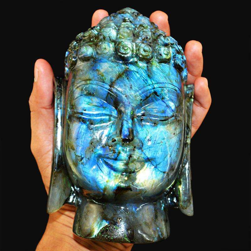 gemsmore:SOLD OUT :  Blue Flash Labradorite Lord Buddha Head