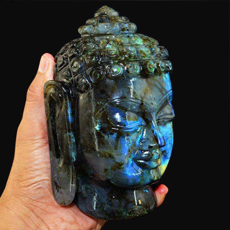 gemsmore:SOLD OUT :  Blue Flash Labradorite Lord Buddha Head