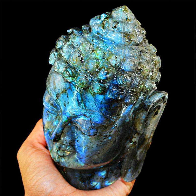 gemsmore:SOLD OUT :  Blue Flash Labradorite Lord Buddha Head