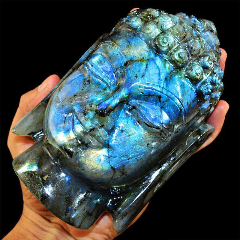 gemsmore:SOLD OUT :  Blue Flash Labradorite Lord Buddha Head