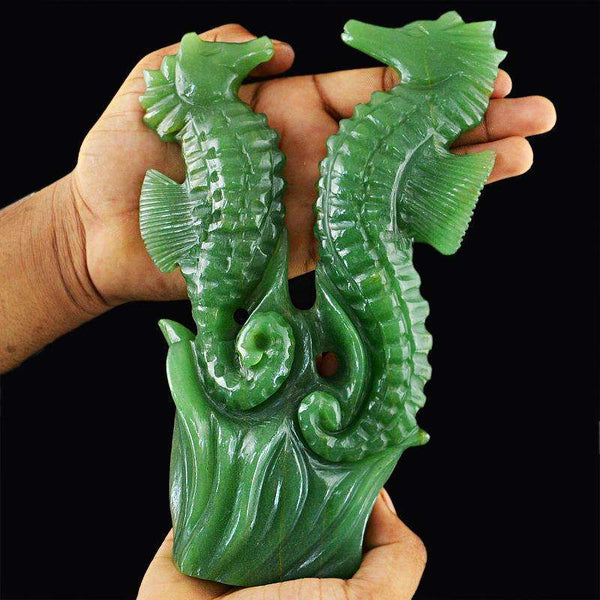 gemsmore:SOLD OUT : Detailed Green Aventurine Twin Seahorse