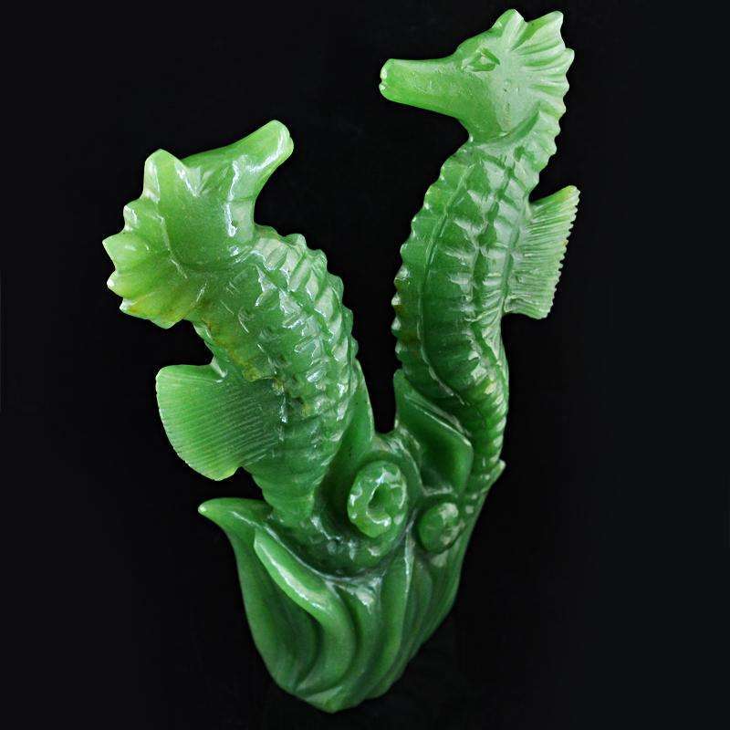gemsmore:SOLD OUT : Detailed Green Aventurine Twin Seahorse