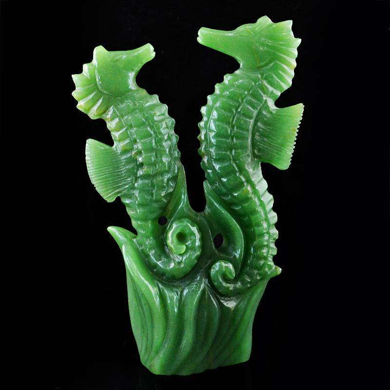 gemsmore:SOLD OUT : Detailed Green Aventurine Twin Seahorse