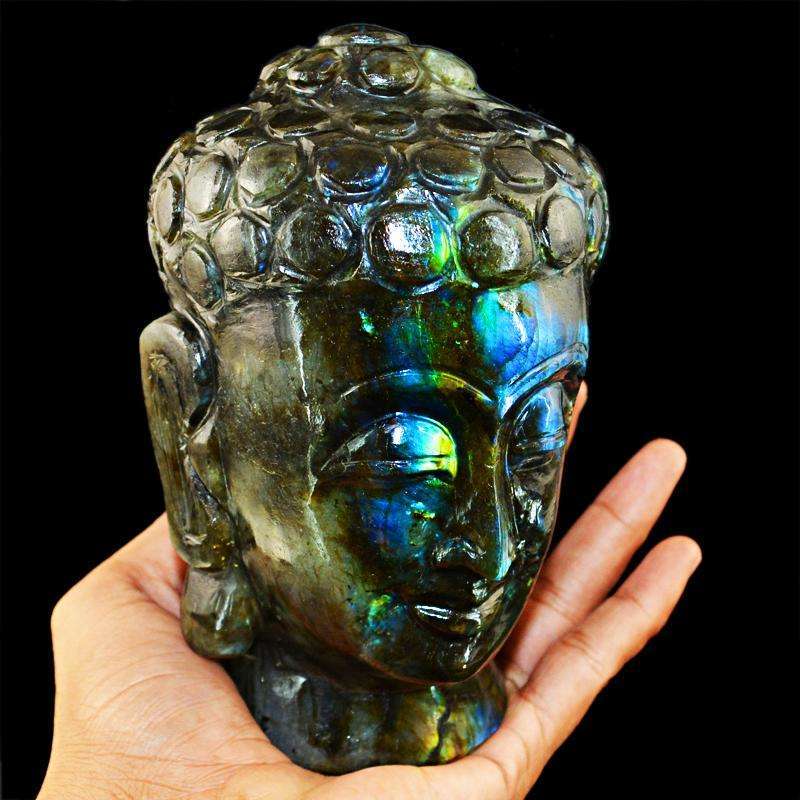 gemsmore:SOLD OUT :  Exclusive Amazing Flash Labradorite Lord Buddha Head Idol