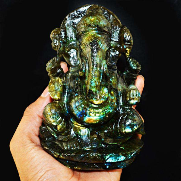 gemsmore:SOLD OUT : Exclusive Amazing Flash Labradorite Lord Ganesha Idol