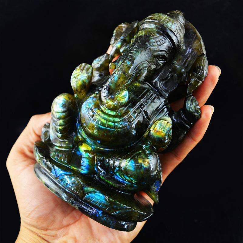 gemsmore:SOLD OUT : Exclusive Amazing Flash Labradorite Lord Ganesha Idol