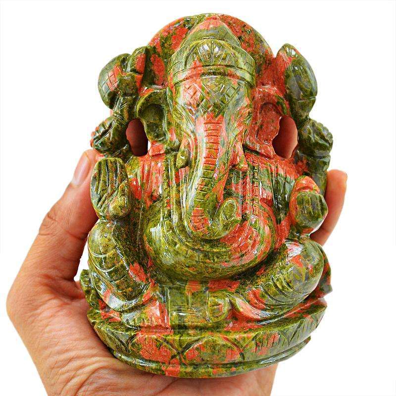 gemsmore:SOLD OUT : Exclusive Blood Green Unakite Lord Ganesha Idol