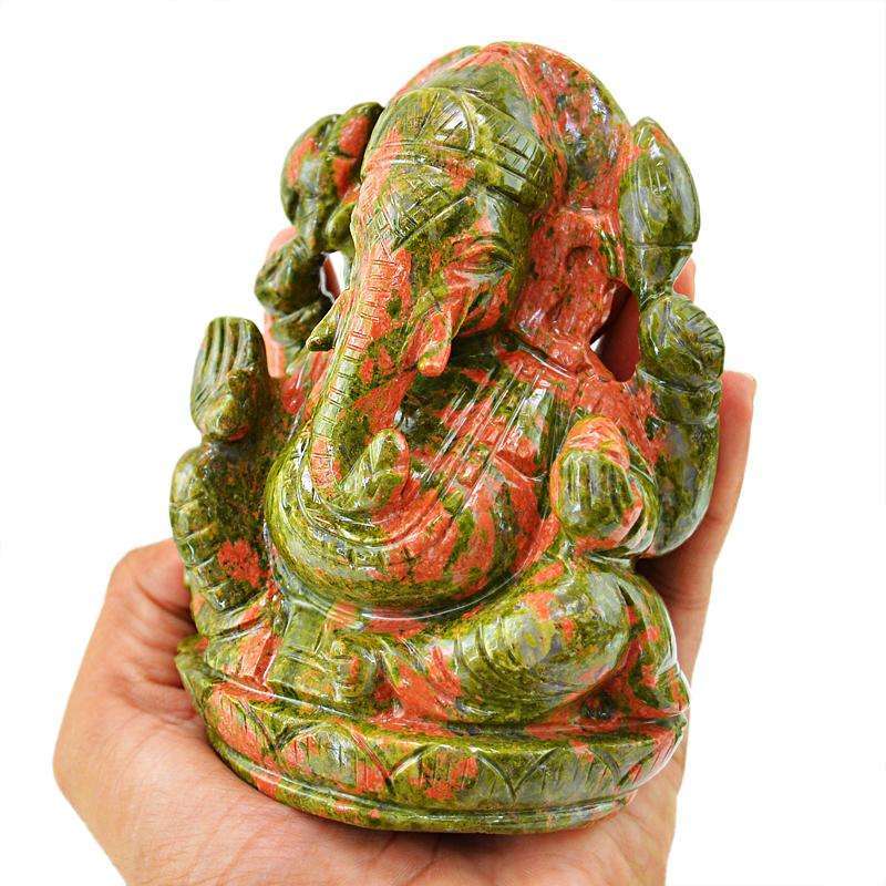 gemsmore:SOLD OUT : Exclusive Blood Green Unakite Lord Ganesha Idol