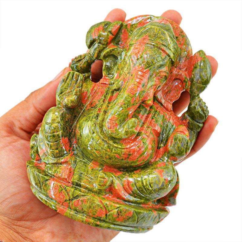 gemsmore:SOLD OUT : Exclusive Blood Green Unakite Lord Ganesha Idol