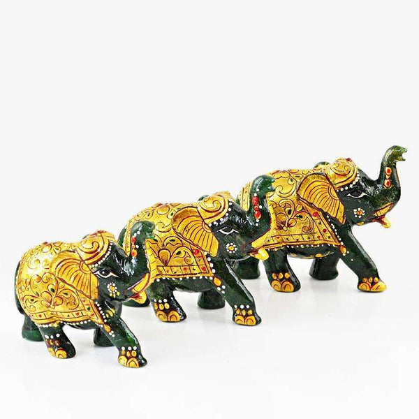 gemsmore:SOLD OUT :  Exclusive Enamel Painted Green Jade Elephant Lot