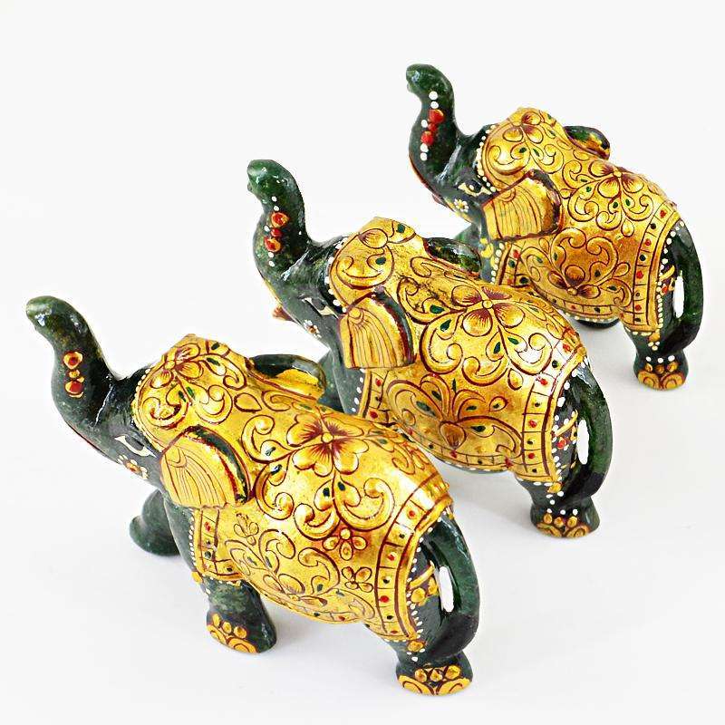 gemsmore:SOLD OUT :  Exclusive Enamel Painted Green Jade Elephant Lot
