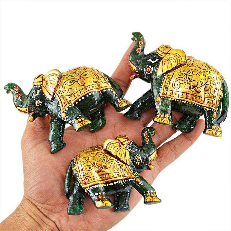 gemsmore:SOLD OUT :  Exclusive Enamel Painted Green Jade Elephant Lot