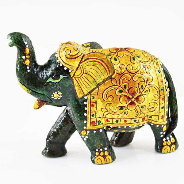gemsmore:SOLD OUT :  Exclusive Enamel Painted Green Jade Elephant