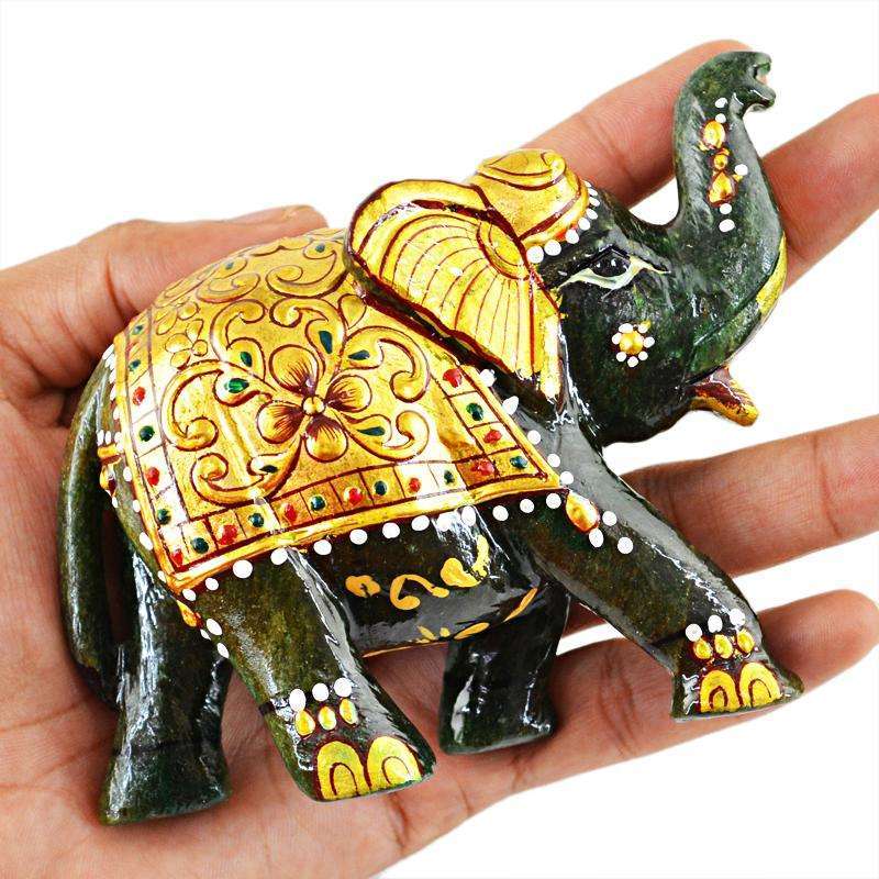 gemsmore:SOLD OUT :  Exclusive Enamel Painted Green Jade Elephant