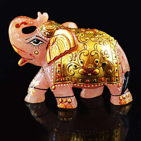 gemsmore:SOLD OUT :  Exclusive Enamel Painted Rose Quartz Elephant