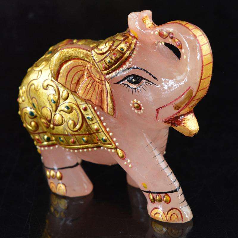 gemsmore:SOLD OUT :  Exclusive Enamel Painted Rose Quartz Elephant