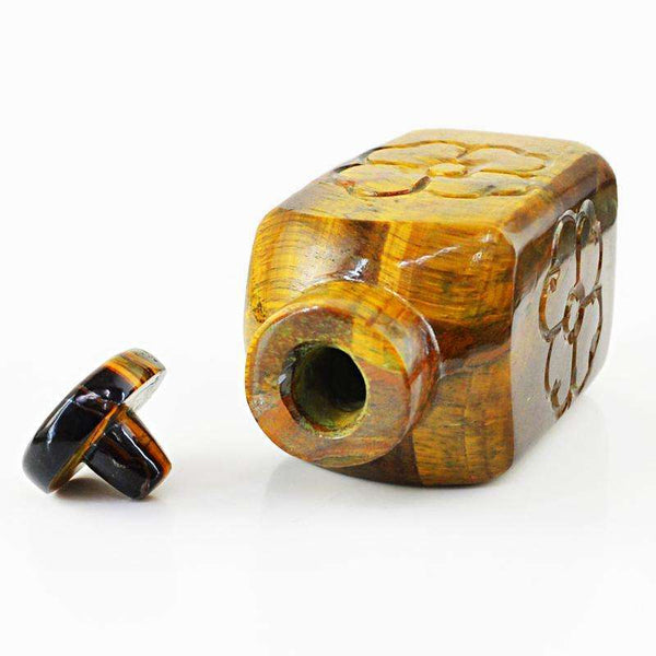 gemsmore:SOLD OUT : Exclusive Golden Tiger Eye Carved Perfume Bottle