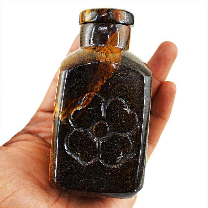 gemsmore:SOLD OUT : Exclusive Golden Tiger Eye Carved Perfume Bottle