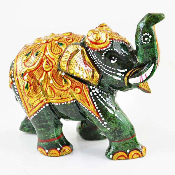 gemsmore:SOLD OUT :  Genuine Green Jade Enamel Painted Elephant