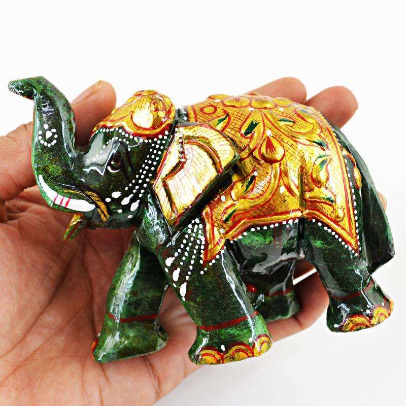 gemsmore:SOLD OUT :  Genuine Green Jade Enamel Painted Elephant