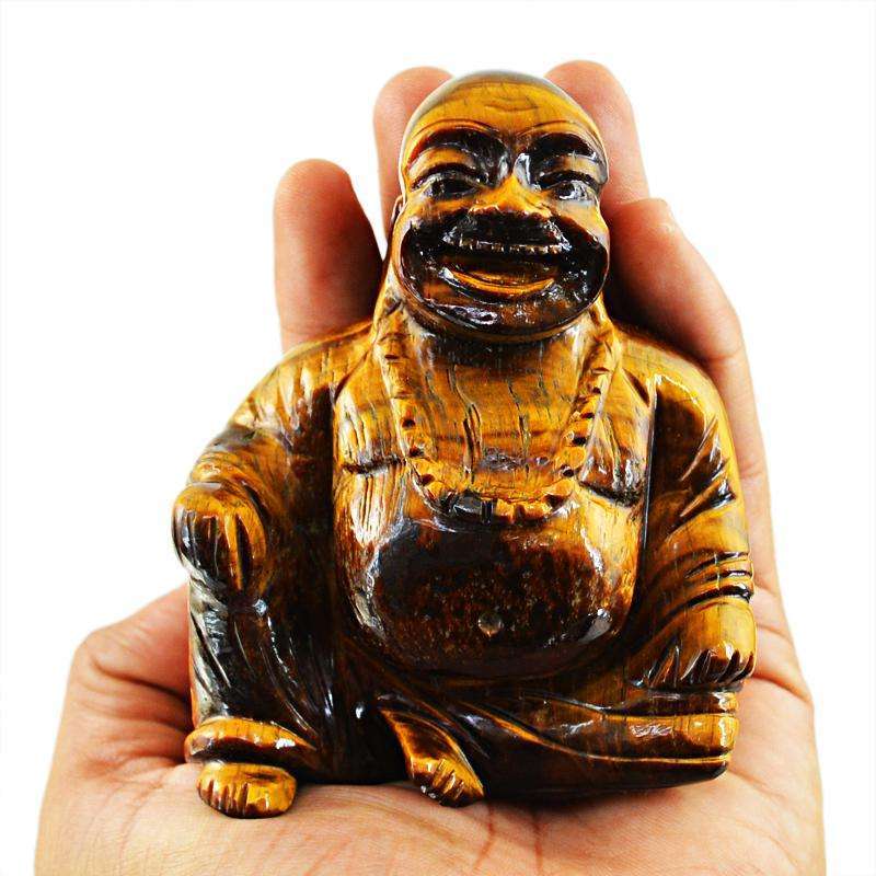 gemsmore:SOLD OUT : Golden Tiger Eye Laughing Buddha Idol