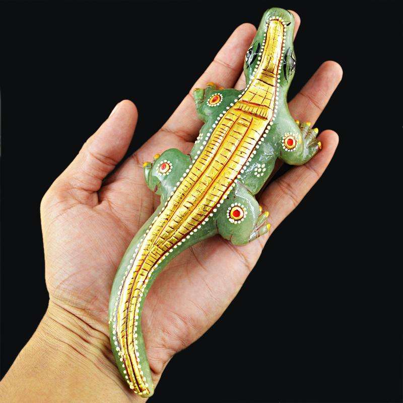 gemsmore:SOLD OUT : Green Aventurine Enamel Painted Crocodile