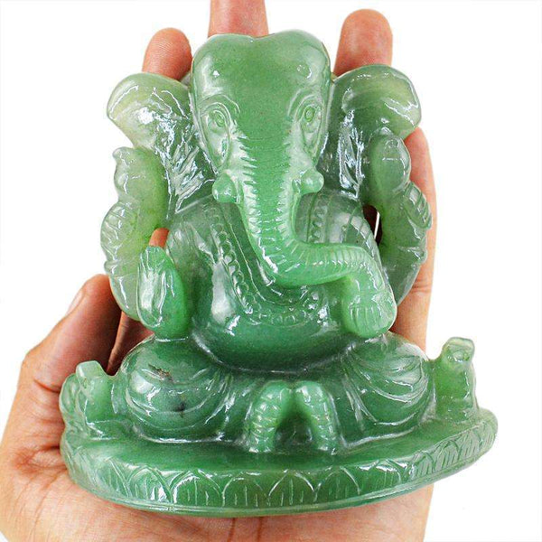 gemsmore:SOLD OUT : Green Aventurine Lord Ganesha Idol On Throne