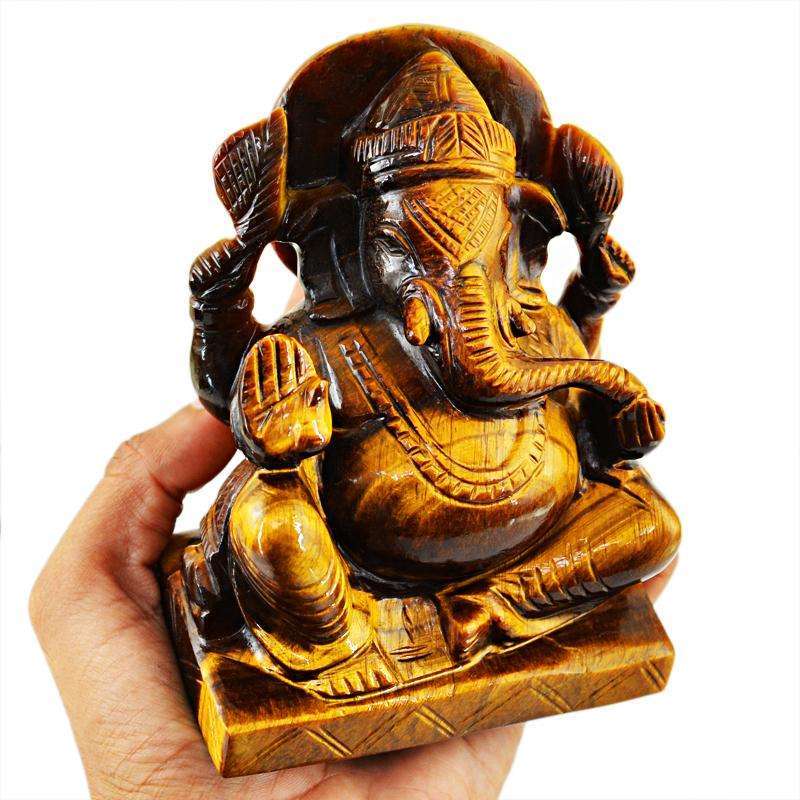 gemsmore:SOLD OUT : Lovely Golden Tiger Eye Gemstone Lord Ganesha Idol