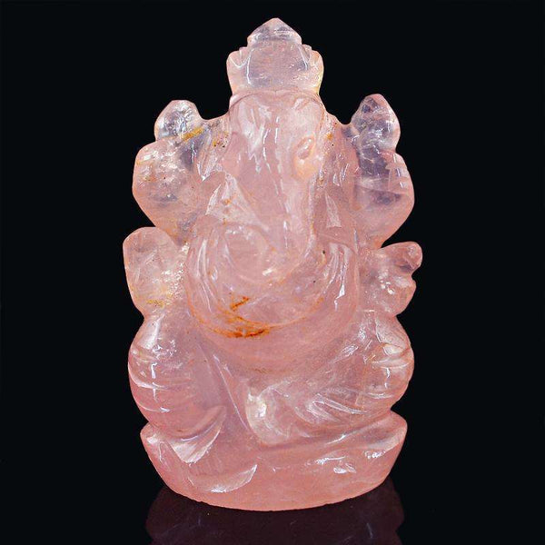 gemsmore:SOLD OUT : Pink Rose Quartz Gemstone Lord Ganesha Statute
