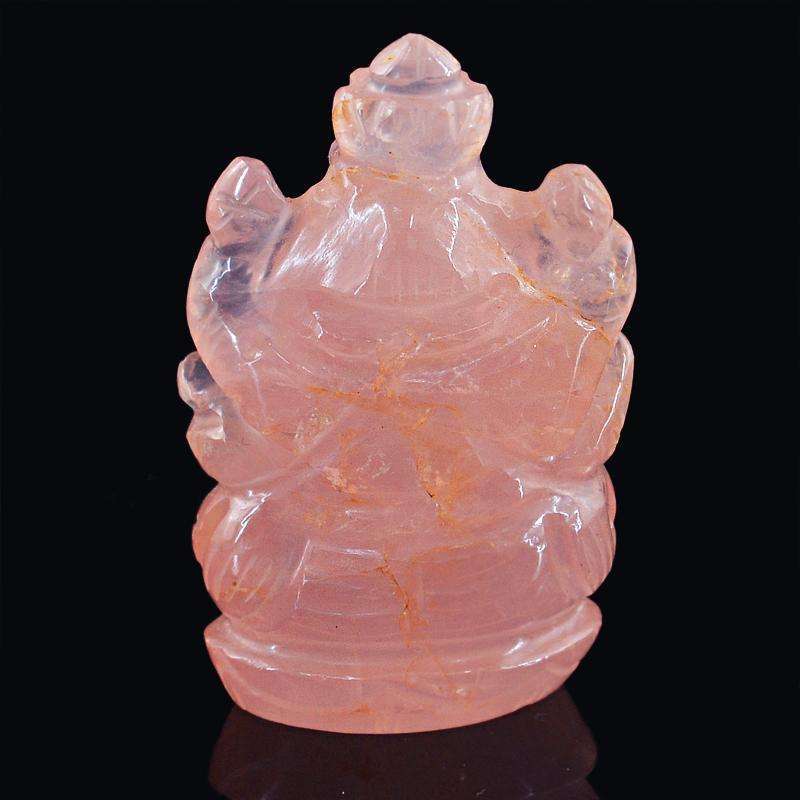 gemsmore:SOLD OUT : Pink Rose Quartz Gemstone Lord Ganesha Statute