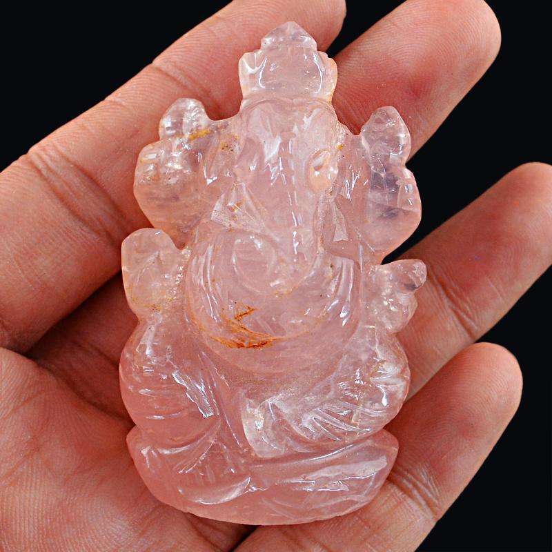 gemsmore:SOLD OUT : Pink Rose Quartz Gemstone Lord Ganesha Statute