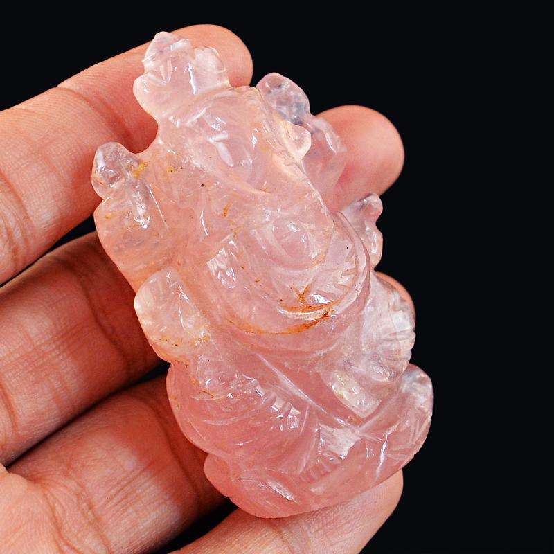 gemsmore:SOLD OUT : Pink Rose Quartz Gemstone Lord Ganesha Statute