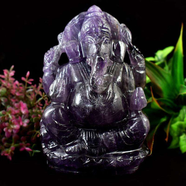 gemsmore:Statue Of Purple Amethyst Hand Carved Lord Ganesha