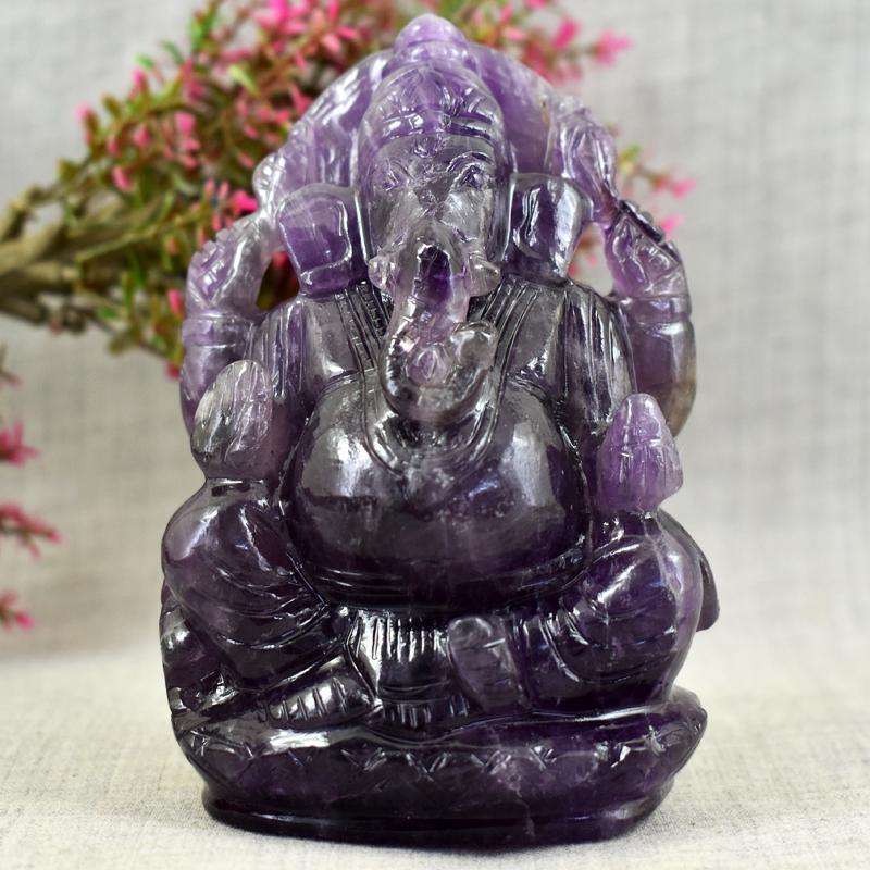 gemsmore:Statue Of Purple Amethyst Hand Carved Lord Ganesha