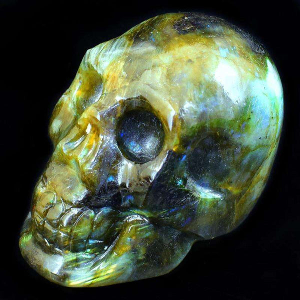 gemsmore:Stunning Amazing Flash Labradorite Carved Human Skull