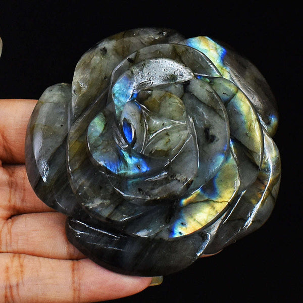 gemsmore:Stunning Amazing Flash Labradorite Hand Carved Rose